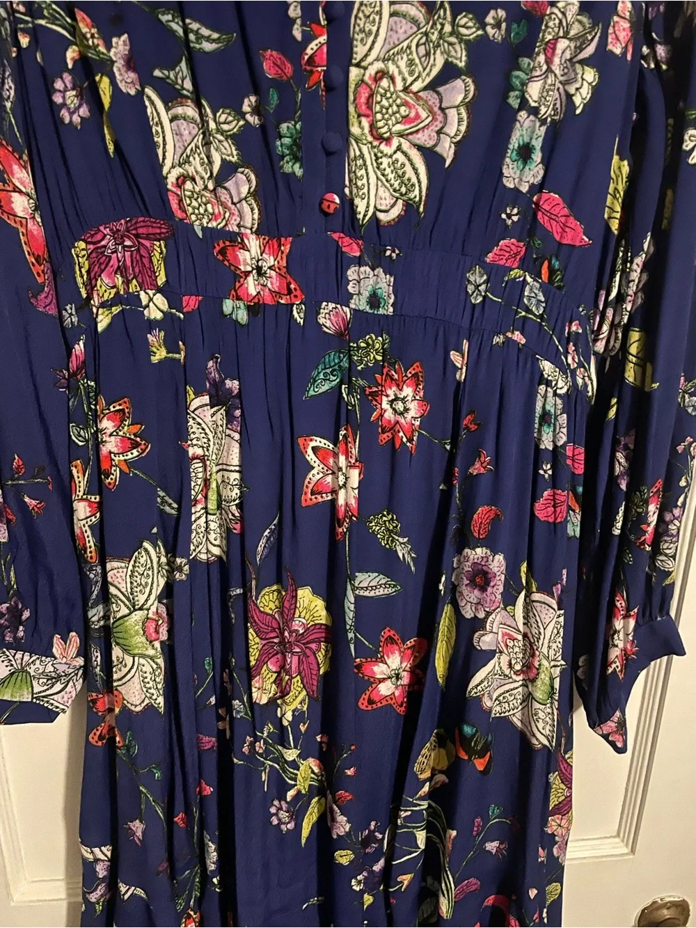 Maeve Anthropologie Maplewood Blue Floral Long Sleeve Button Dress Women’s Sz M - Picture 8 of 8